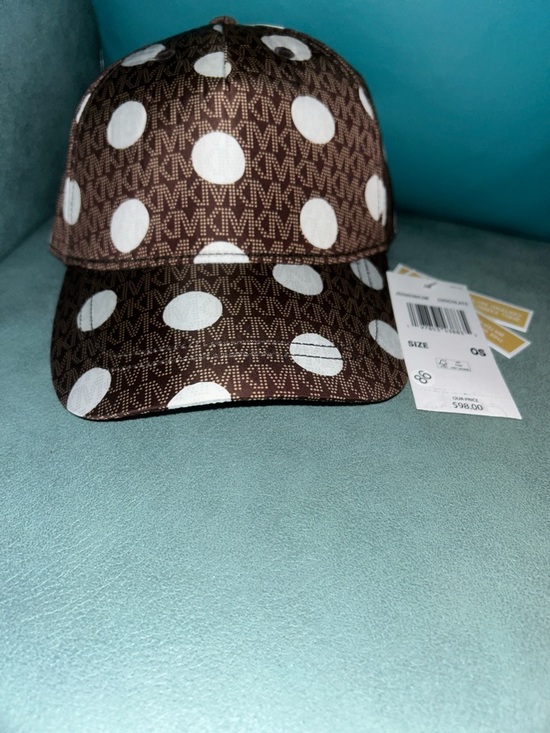 Michael Kors Accessories - Michael Kors Brown and White Polka Dot MK Logo Baseball Cap